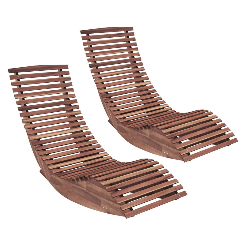 Giantex Outdoor Chaise Lounge Chair - Set of 2 Acacia Wood Outdoor Lounger