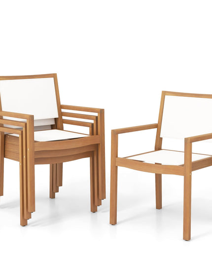 Giantex Stackable Outdoor Dining Chair Set, Patio Armchairs w/Acacia Wood Frame, All Weather Fabric, Armrests