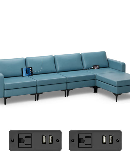 Giantex 4 Seat Convertible Sofa Couch, 123" L Sectional Sleeper with 2 or 1 USB Ports Socket