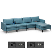 4 Seat Chaise Lounge 2 USB Sockets / Blue