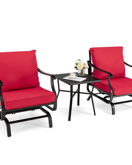 Giantex Bistro Set 3 Piece Outdoor Glider Set Rocking Chairs with Coffee Table (Red)