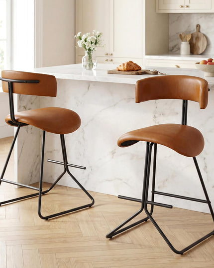 Giantex 25" Faux Leather Upholstered Armless Counter Height Chairs with Metal Legs & Footrest
