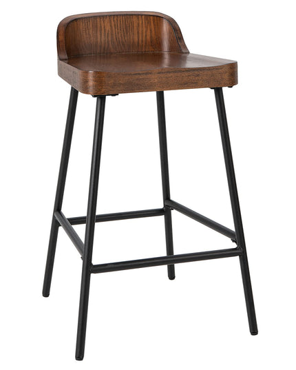 Bar Stool, 24.5-Inch Height Industrial Pub Stool with Backrest and Footrest, Metal Legs, Low-Back Breakfast
