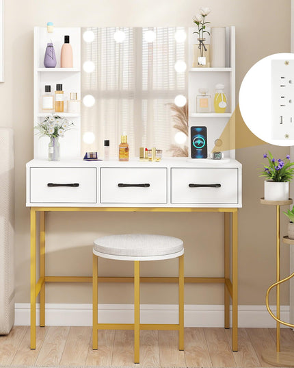 Makeup Vanity Desk with Lighted Mirror & Charging Station