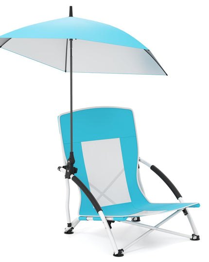 Chaise de plage basse pliable Giantex avec parasol détachable et réglable