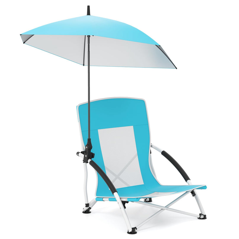 Giantex Low Folding Beach Chair with Detachable & Adjustable Umbrella