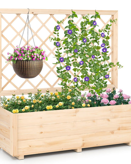 Giantex Wood Elevated Planter Box with Trellis and Drainage Hole (39”x14”x40”)