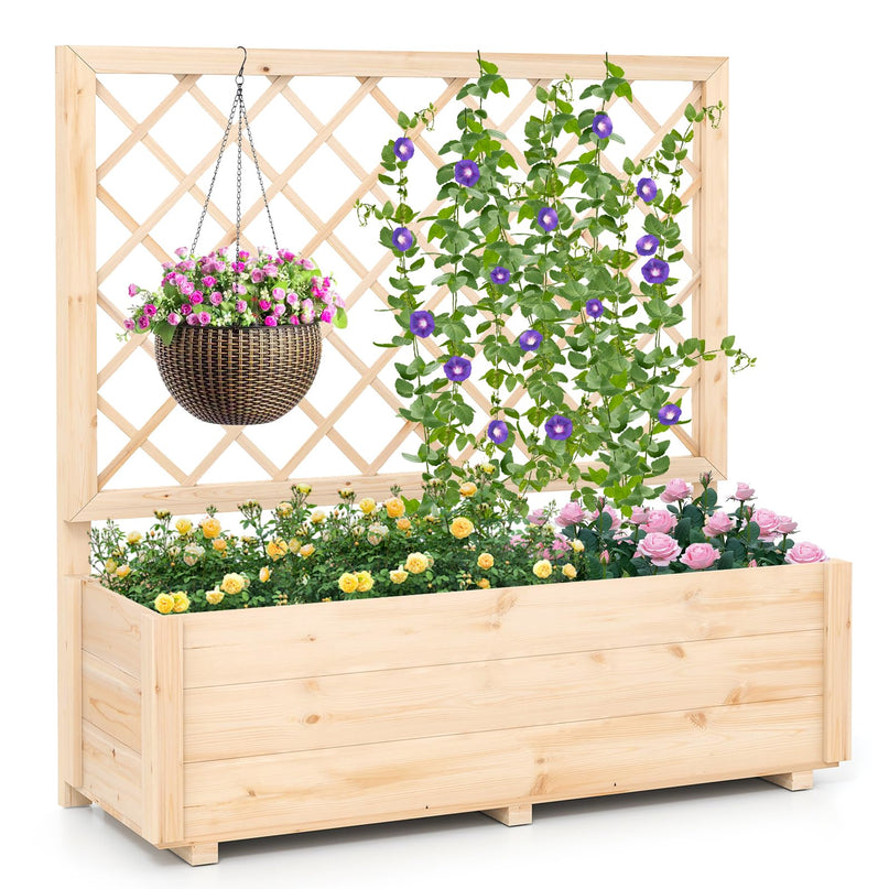 Giantex Wood Elevated Planter Box with Trellis and Drainage Hole (39”x14”x40”)