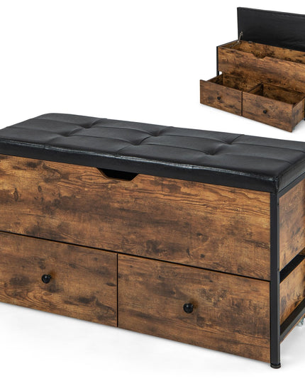 Giantex Storage Bench with Flip Top Storage Chest, 2 Rolling Drawers (Rustic Brown)