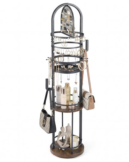 CHARMAID Meuble Organisateur de Bijoux sur Pied Rotatif à 360° avec Panneau Perforé
