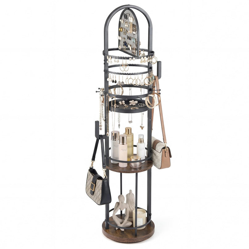 CHARMAID 360° Rotating Floor Standing Jewelry Organizer with Pegboard