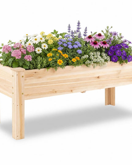 Jardinière en bois sur pieds, 120,65 cm L x 43,18 cm l x 50,8 cm H
