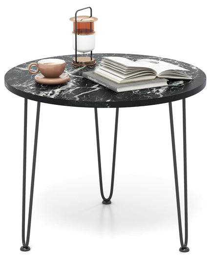 Giantex Round Coffee Table, Faux Marble Center Table with Metal Legs, Sofa Accent Side Table