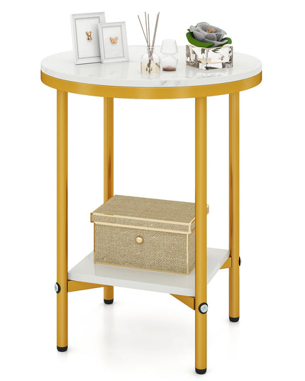 Giantex 2 Tier Faux Marble Bedside Night Stand w/Metal Frame & Open Storage Shelf