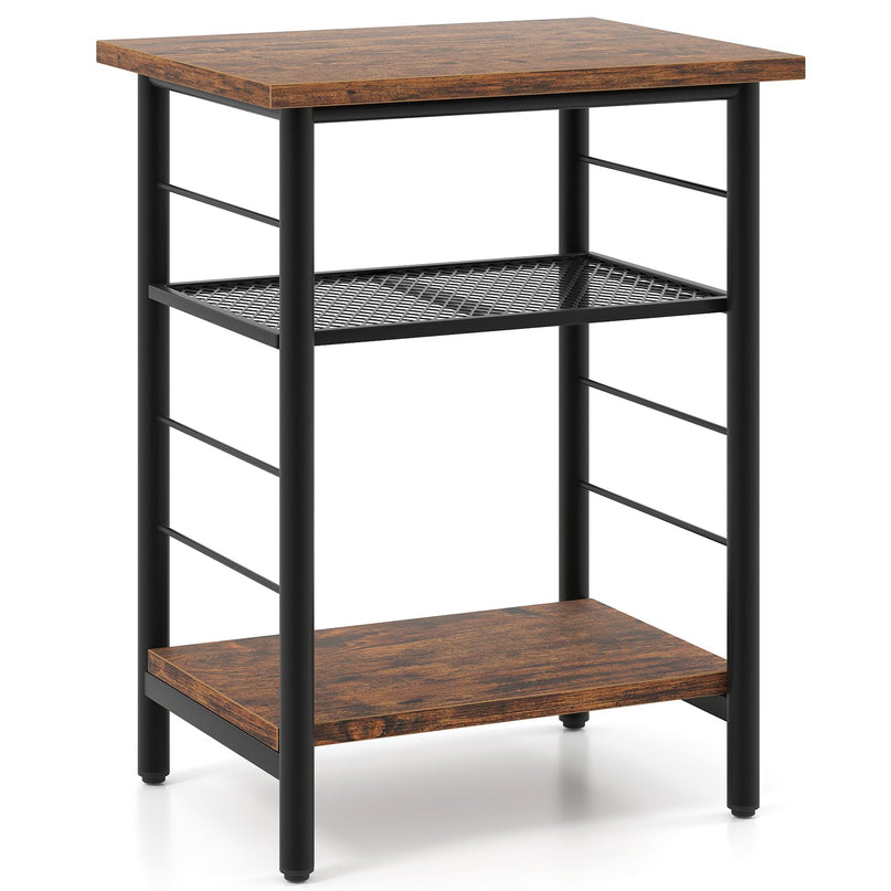 Giantex 3 Tier Side Table with Adjustable Mesh Shelf