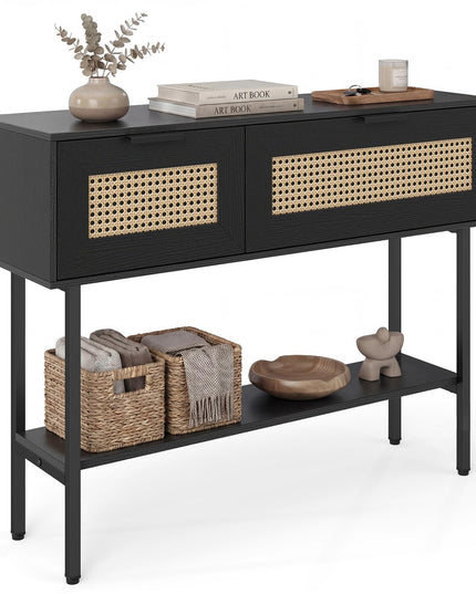 Giantex Boho Entryway Table with 2 Storage Cabinets for Entrance Hallway Foyer
