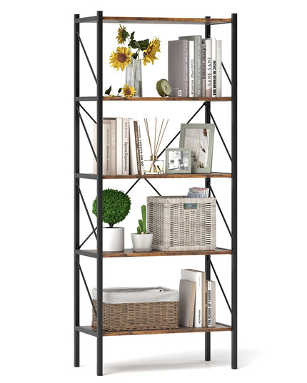 Giantex 5-Tier Bookshelf, Industrial Tall Bookcase with Open Storage Shelves & Heavy Duty Metal Frame