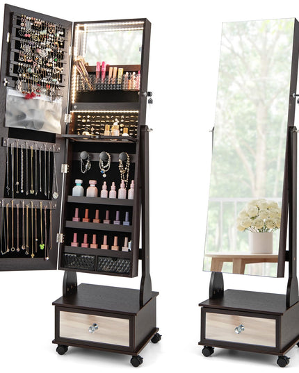 CHARMAID Jewelry Armoire with Full Length Mirror - Giantex
