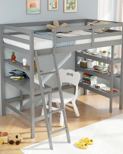 Giantex Loft Bed with Desk & Bookshelves