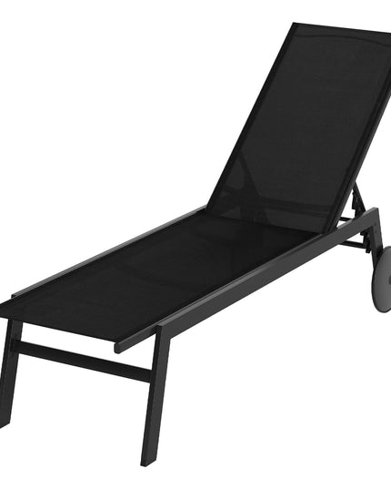 Giantex Patio Lounge Chair with Wheels | Sun Tanning Chair with Adjustable 6-Position Backrest