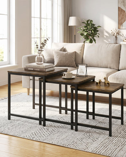 Giantex Modern Nesting Coffee Table Set of 3 with Metal Frame for Small Space