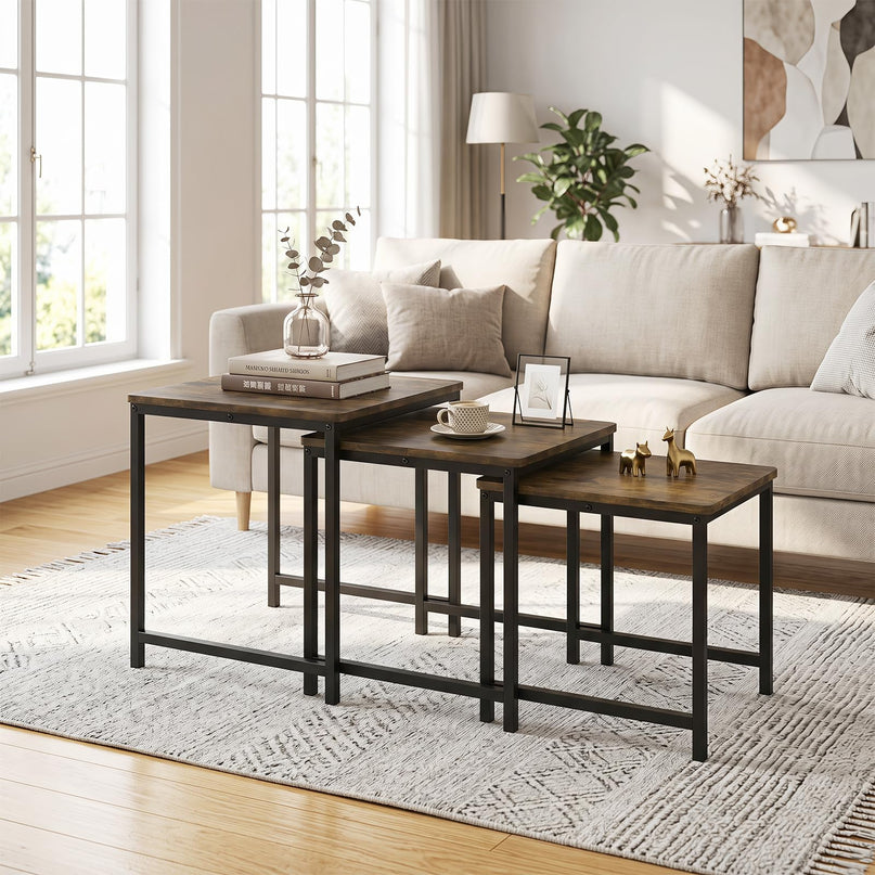 Giantex Modern Nesting Coffee Table Set of 3 with Metal Frame for Small Space