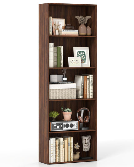 Giantex Tall Bookcase with 5 Open Compartments for Living Room