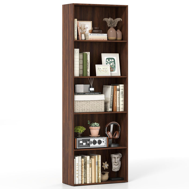 Giantex Tall Bookcase with 5 Open Compartments for Living Room