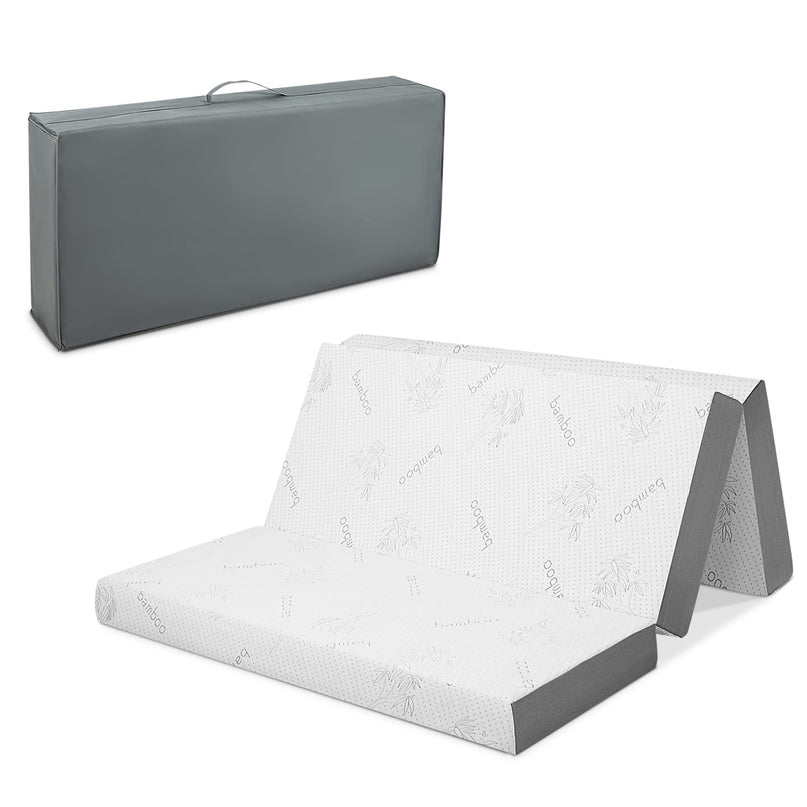 Giantex 4 Inch Tri Folding Mattress,CertiPUR-US Gel-Infused Memory Foam with Bamboo Cover Carry Bag
