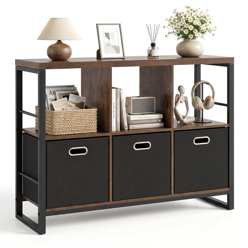 GIANTEX 6 Cube Storage Organizer with 3 Storage Bins 2-Tier Bookcase