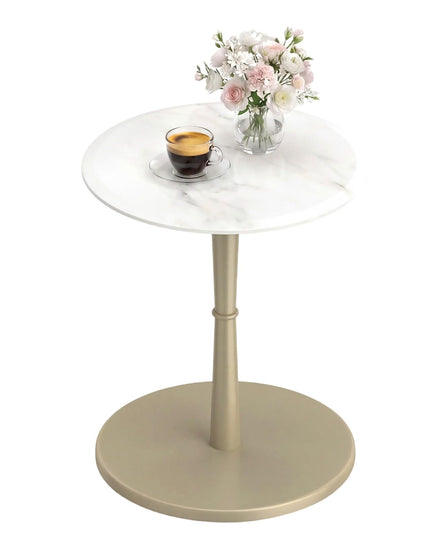 Giantex Round Marble Side Table w/Stone Finish & Wooden Pedestal (1/2)