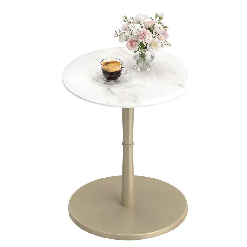 Giantex Round Marble Side Table w/Stone Finish & Wooden Pedestal (1/2)