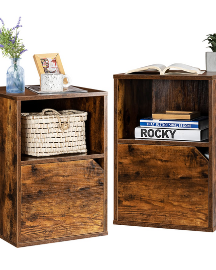 Giantex Set of 2 Nightstands, End Table Bedside Table w/Storage Cabinet and Open Shelf