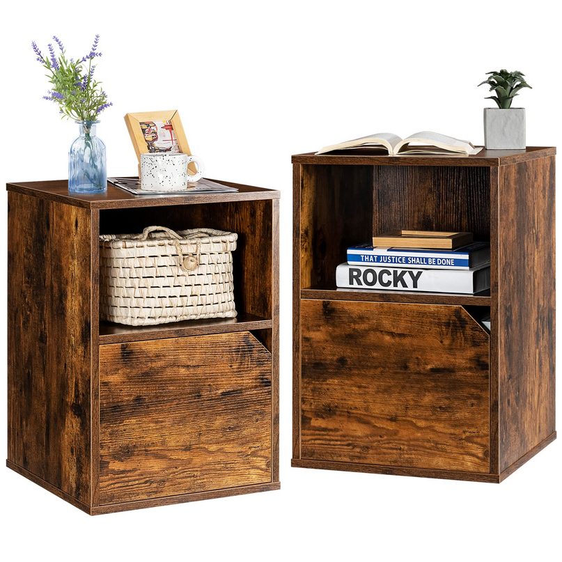 Giantex Set of 2 Nightstands, End Table Bedside Table w/Storage Cabinet and Open Shelf