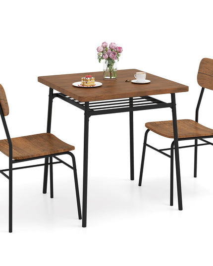 Giantex 3-Piece Dining Table Set, Kitchen Table Chairs Set with Dinner Table, Storage Rack, Metal Frame