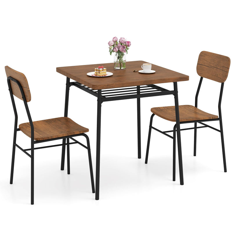 Giantex 3-Piece Dining Table Set, Kitchen Table Chairs Set with Dinner Table, Storage Rack, Metal Frame