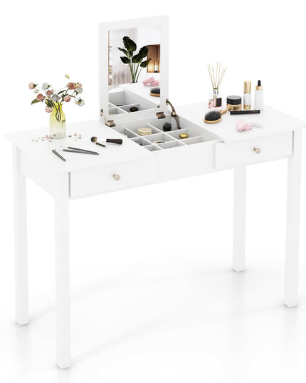CHARMAID Makeup Vanity Desk - 44 inch White Vanity Desk with Flip Top Mirror
