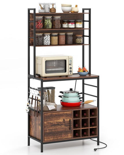 Giantex Bakers Rack with Power Outlet, 67” Microwave Stand with Storage Cabinet, Spice Rack