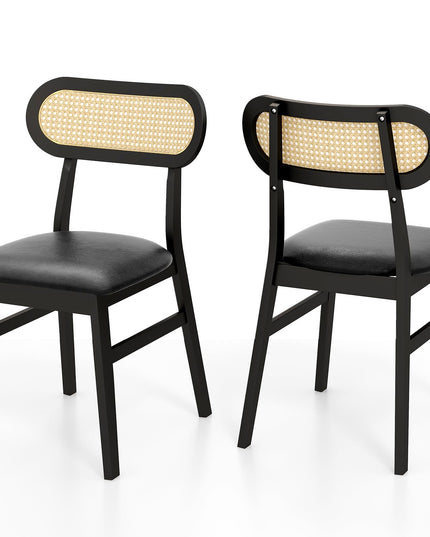 Giantex Wooden Dining Chairs Set of 2/4, PU Leather Upholstered Kitchen Chairs w/Breathable Mesh Cane Backrest