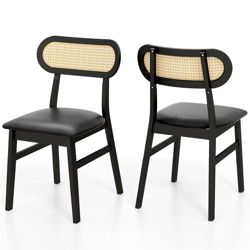 Giantex Wooden Dining Chairs Set of 2/4, PU Leather Upholstered Kitchen Chairs w/Breathable Mesh Cane Backrest