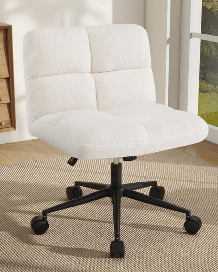 Giantex Criss Cross Chair with Wheels, Faux Fur Cross Legged Office Chair, Armless Wide Desk Chair