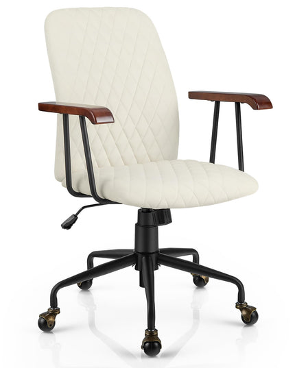 Giantex Velvet Home Office Desk Chair, Adjustable Swivel Task Chair, Vintage Mid-Back Leisure Chair