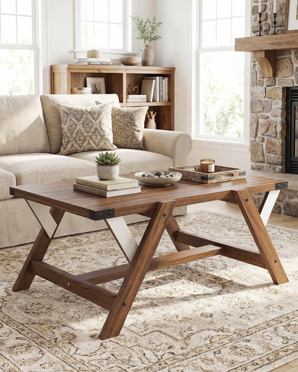 Giantex 35.5" Farmhouse Coffee Table with Decorative Nailhead Accents & Robust Frame