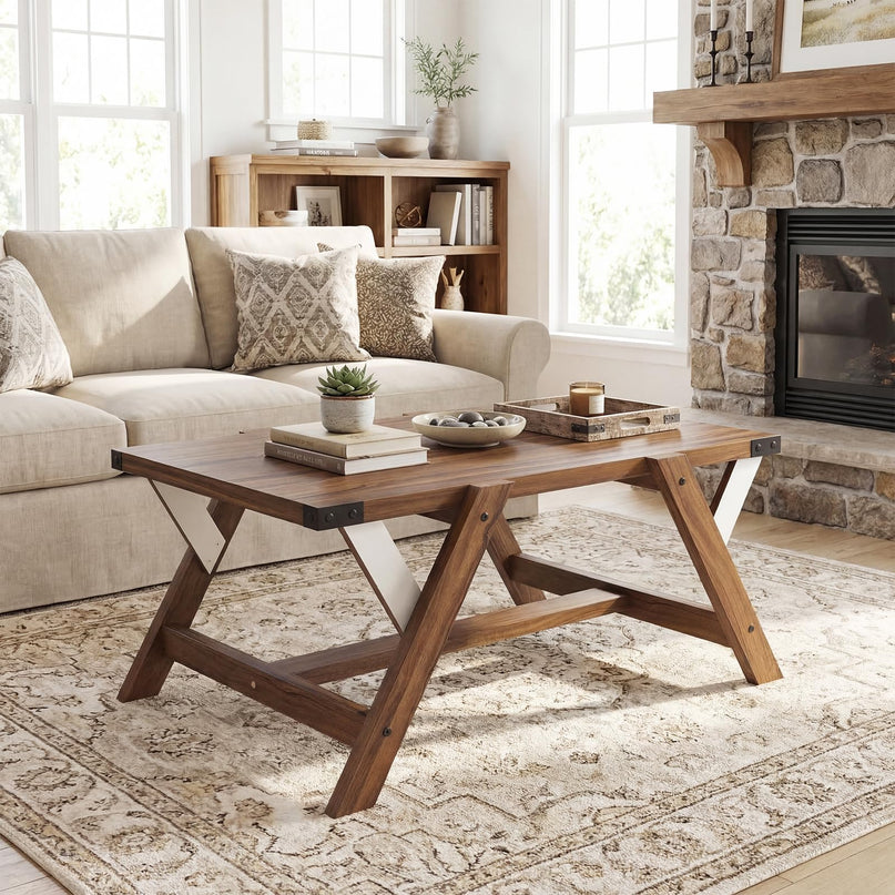 Giantex 35.5" Farmhouse Coffee Table with Decorative Nailhead Accents & Robust Frame