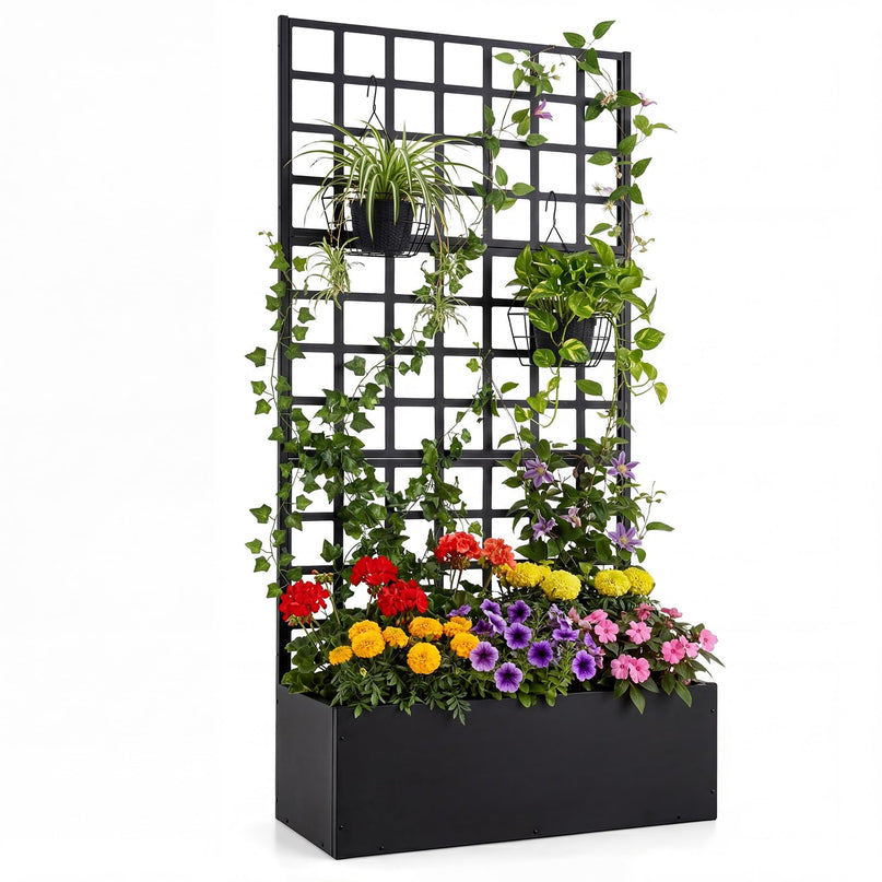 Giantex 36" x 16" x 77" Metal Raised Garden Bed with Trellis