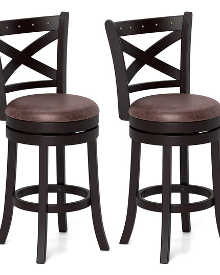 Giantex 26" Swivel Bar Stools with Backs & Upholstered Faux Leather Seat