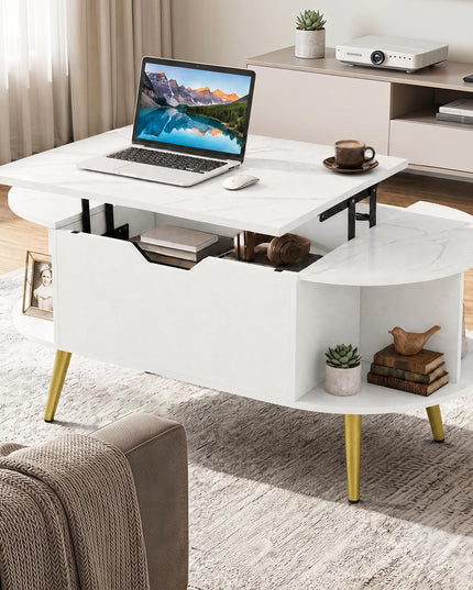 GIANTEX 39.5" Faux Marble Lift Top Coffee Table with Storage
