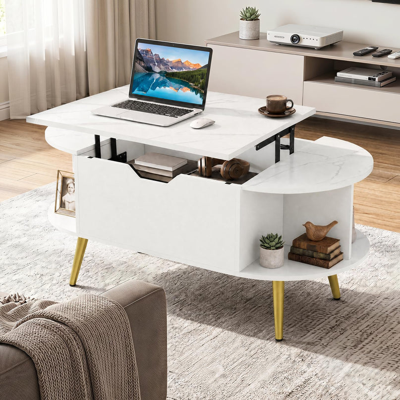 GIANTEX 39.5" Faux Marble Lift Top Coffee Table with Storage