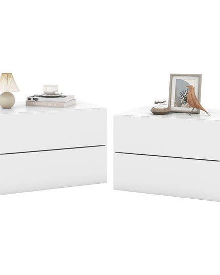 Giantex Floating Nightstand Set of 1/2, Wood Wall Mounted Nightstands