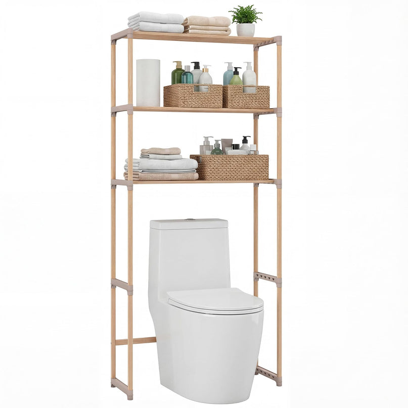 Giantex Étagère 3 niveaux en pin à suspendre au-dessus des toilettes, gain de place